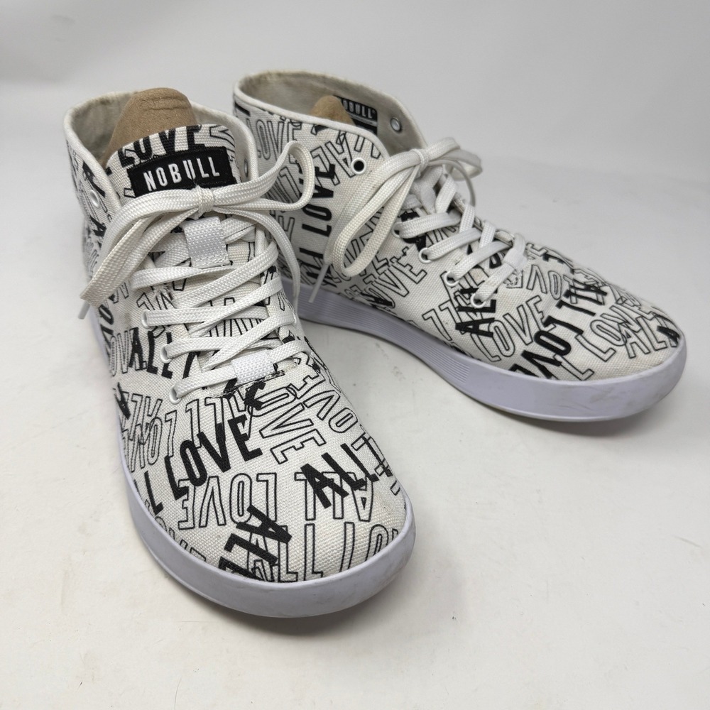 NOBULL High Top Canvas Trainer Womens 9 White All Love Excellent Graphic Print
